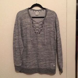 PINK lace up sweater